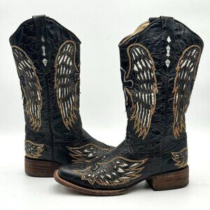 Corral Vintage Mens 10M Cowboy Boots Square Toe Western Embroidered Wings Cross
